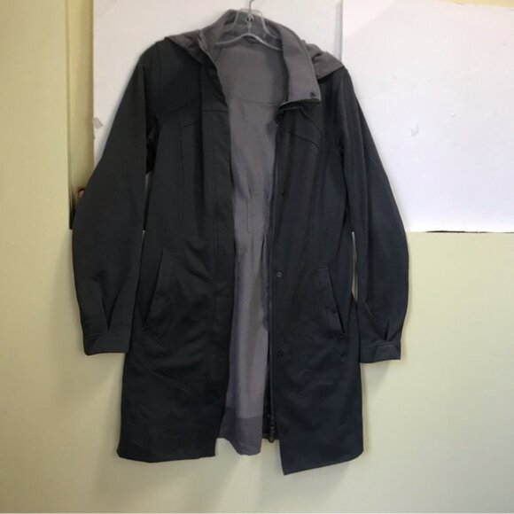 Lululemon Apres Soft Shell Rain Coat Pockets Jacket Hood Water Repellent Grey S - Picture 8 of 16
